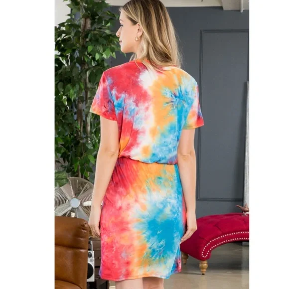 "The Hailey" Tie Dye Cinched Waist Pocket Dress - Picture 2 of 4